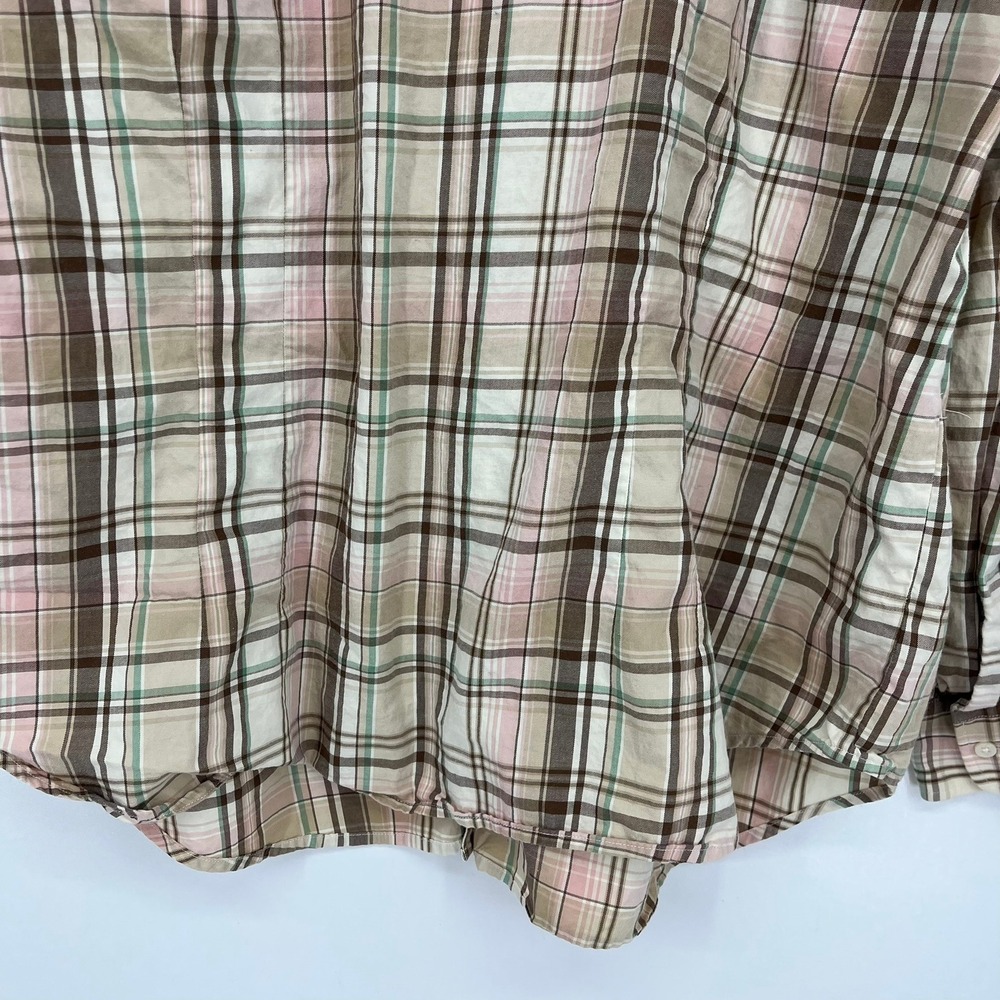 Lauren Ralph Lauren Womens 2X Plaid Ruffle Front Button Down Cotton Blouse Pink - Picture 10 of 11